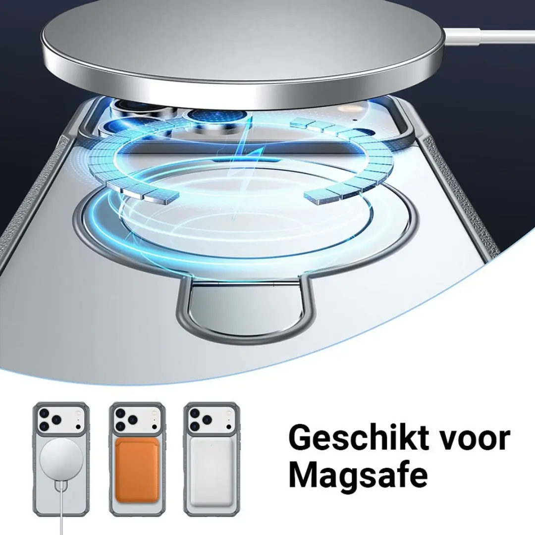 MobiQ Magnetisch Ringstand MagSafe Hoesje iPhone 17 Pro Max - grijs