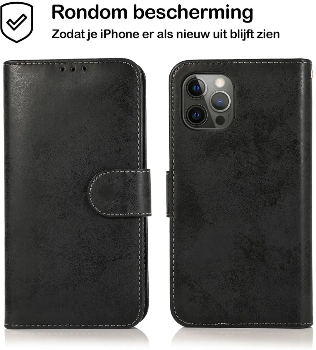 MobiQ 2-in-1 Hoesje iPhone 15 - 3 Pasjes - Zwart