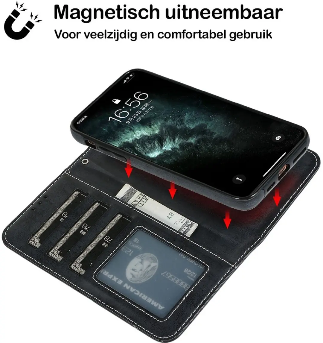 MobiQ 2-in-1 Hoesje iPhone 15 - 3 Pasjes - Zwart