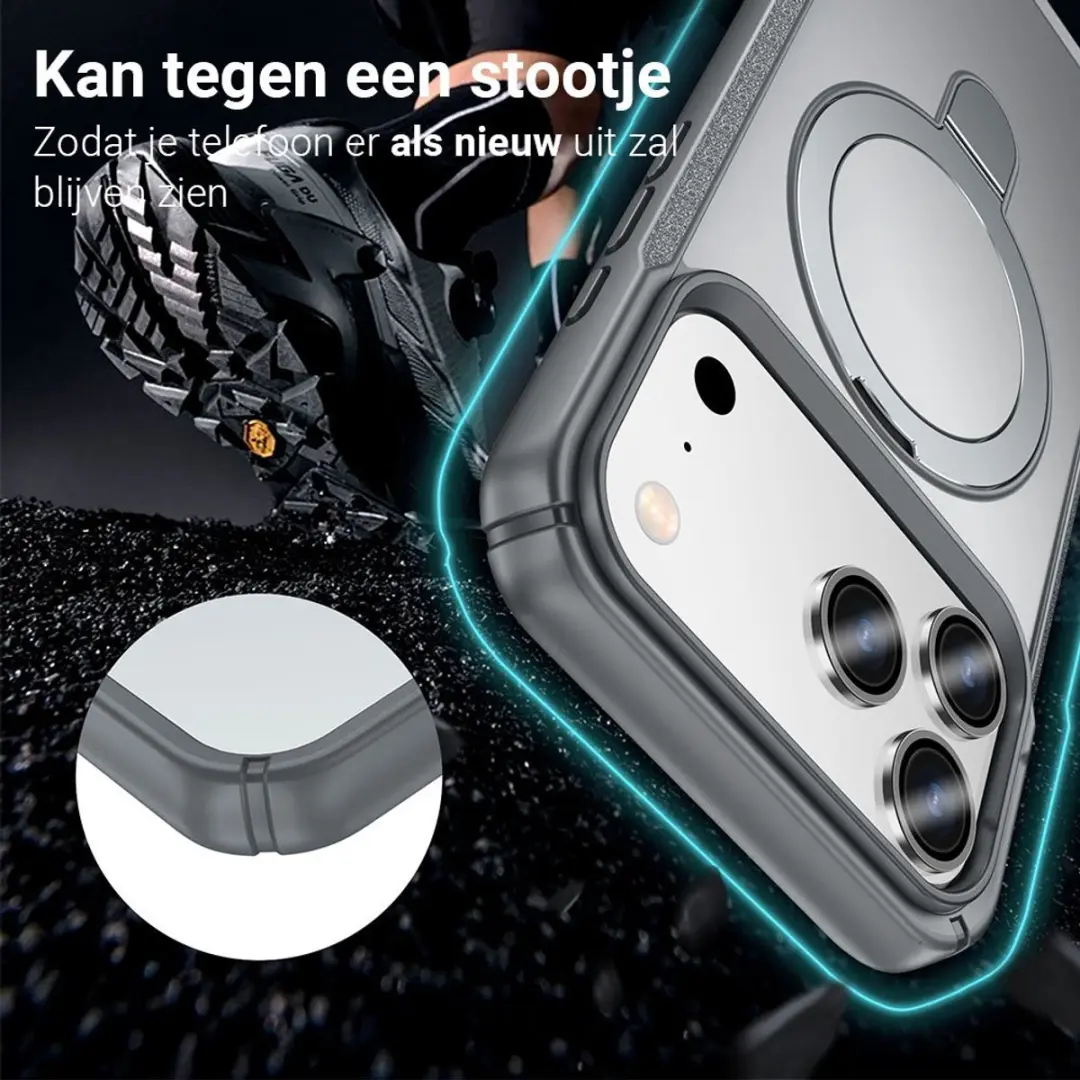 MobiQ Magnetisch Ringstand MagSafe Hoesje iPhone 17 Pro - grijs - 46-01557