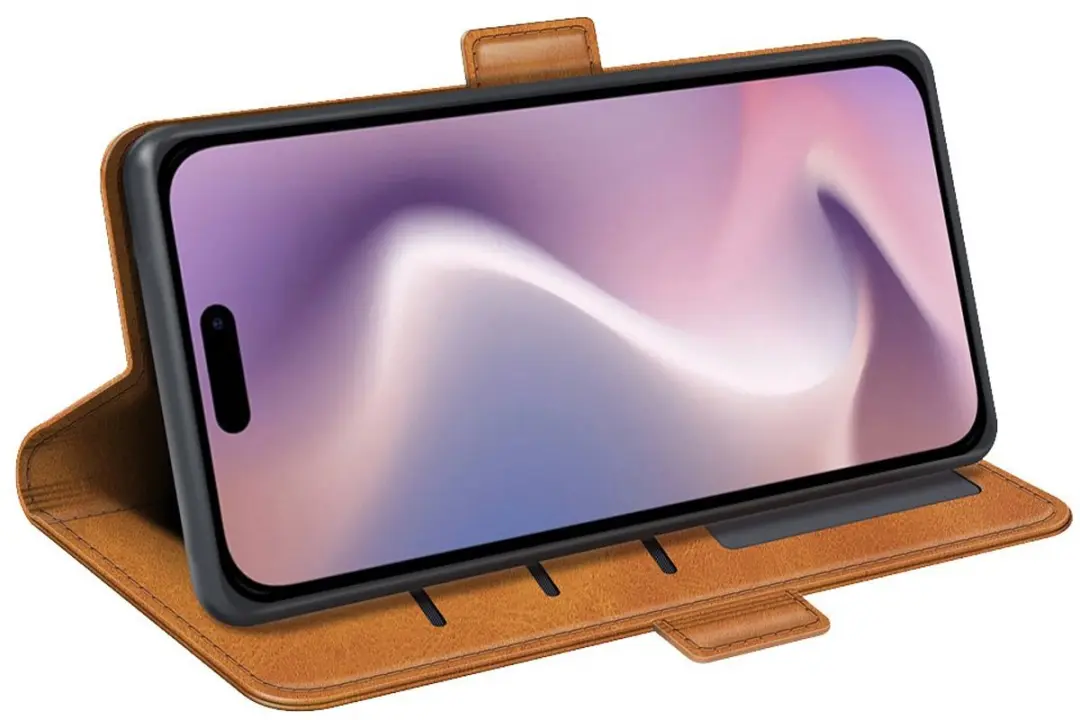 MobiQ PU Lederen Wallet Case iPhone 16 Plus 46-00191 - lichtbruin