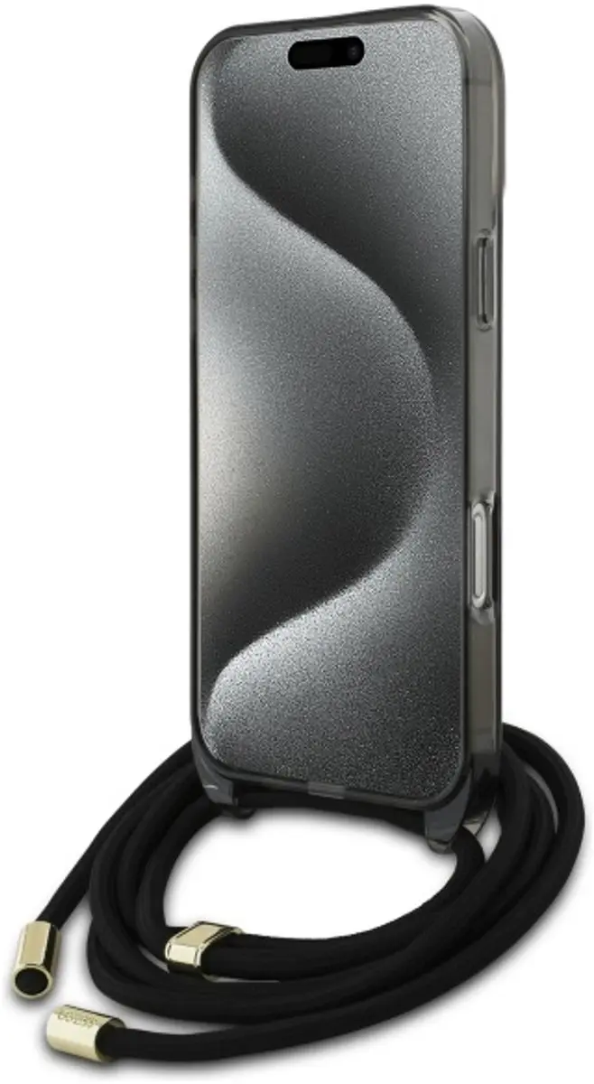 Guess Crossbody Cord Script iPhone 16 Pro Etui - MagSafe - Zwart