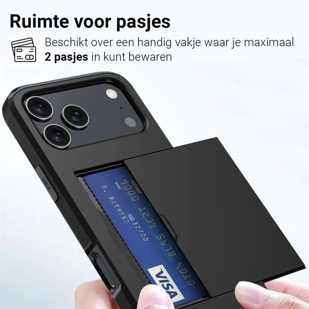 MobiQ Hybrid Card iPhone 17 Pro Max Hoesje - 46-01134 - Zwart