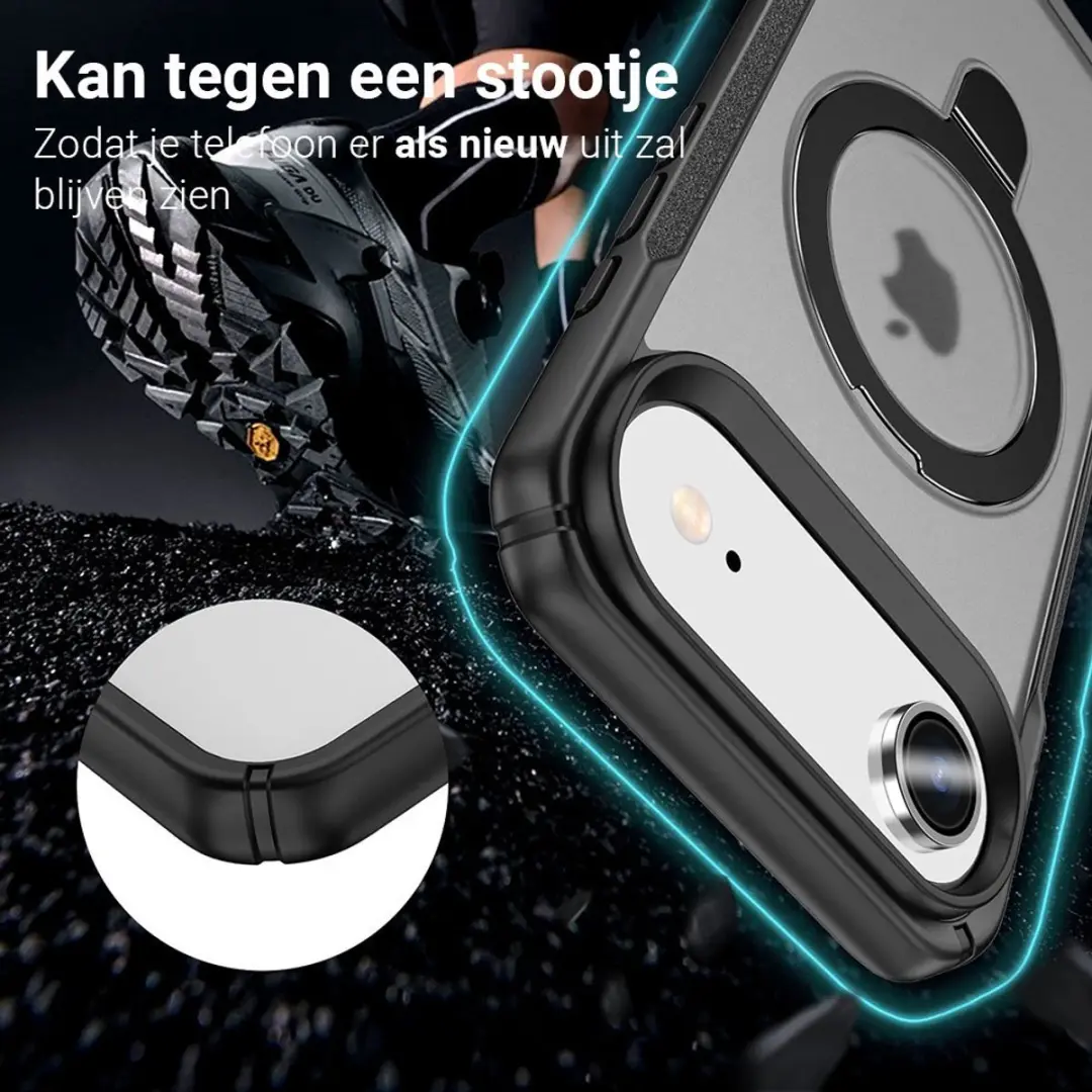 MobiQ Magnetisch Ringstand MagSafe Hoesje 46-01554 - iPhone 17 Air - Zwart/Transparant