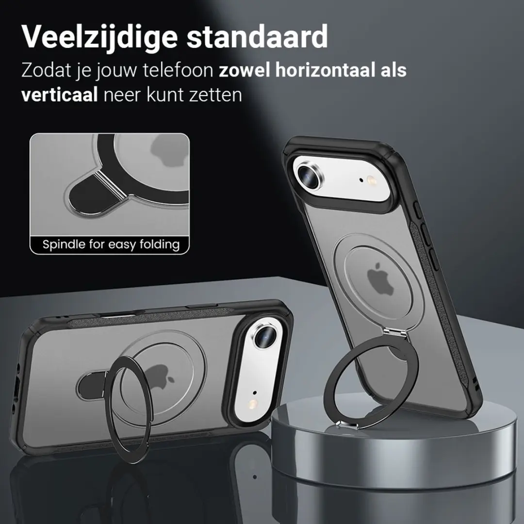 MobiQ Magnetisch Ringstand MagSafe Hoesje 46-01554 - iPhone 17 Air - Zwart/Transparant