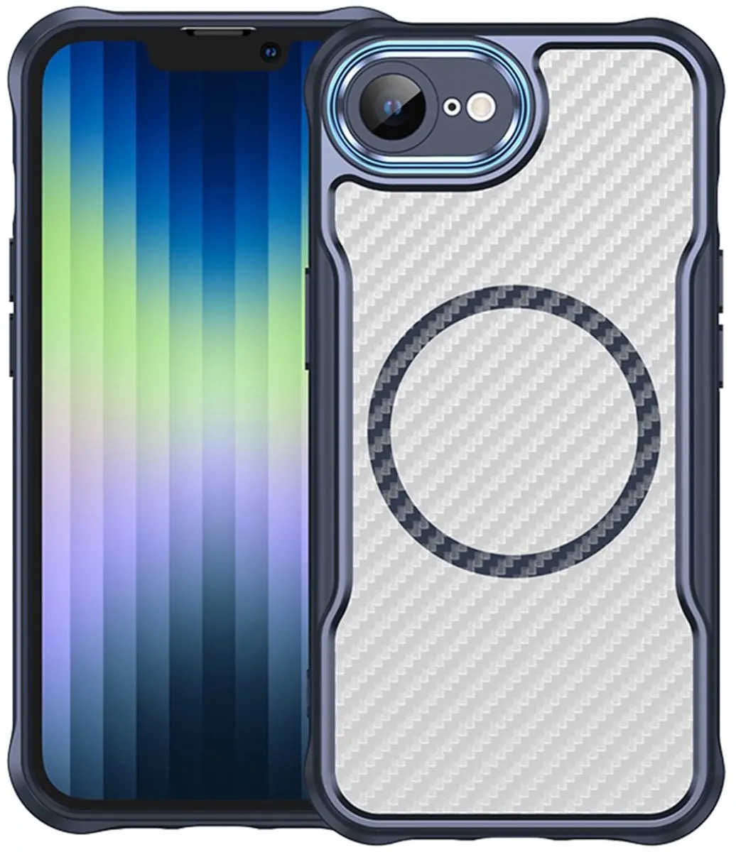 MobiQ Carbon Look MagSafe Hoesje iPhone 16e 46-00853 - Blauw