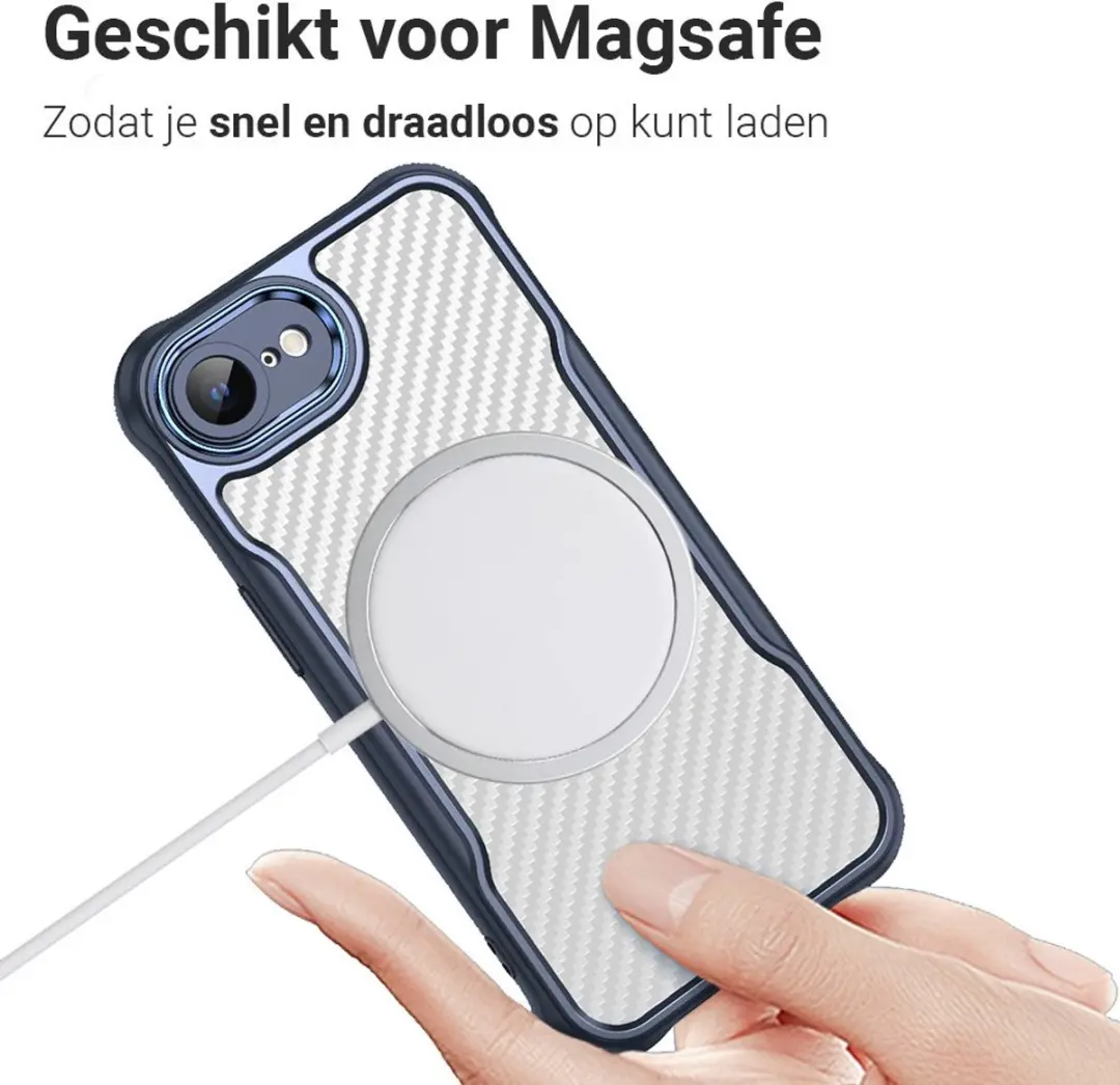 MobiQ Carbon Look MagSafe Hoesje iPhone 16e 46-00853 - Blauw