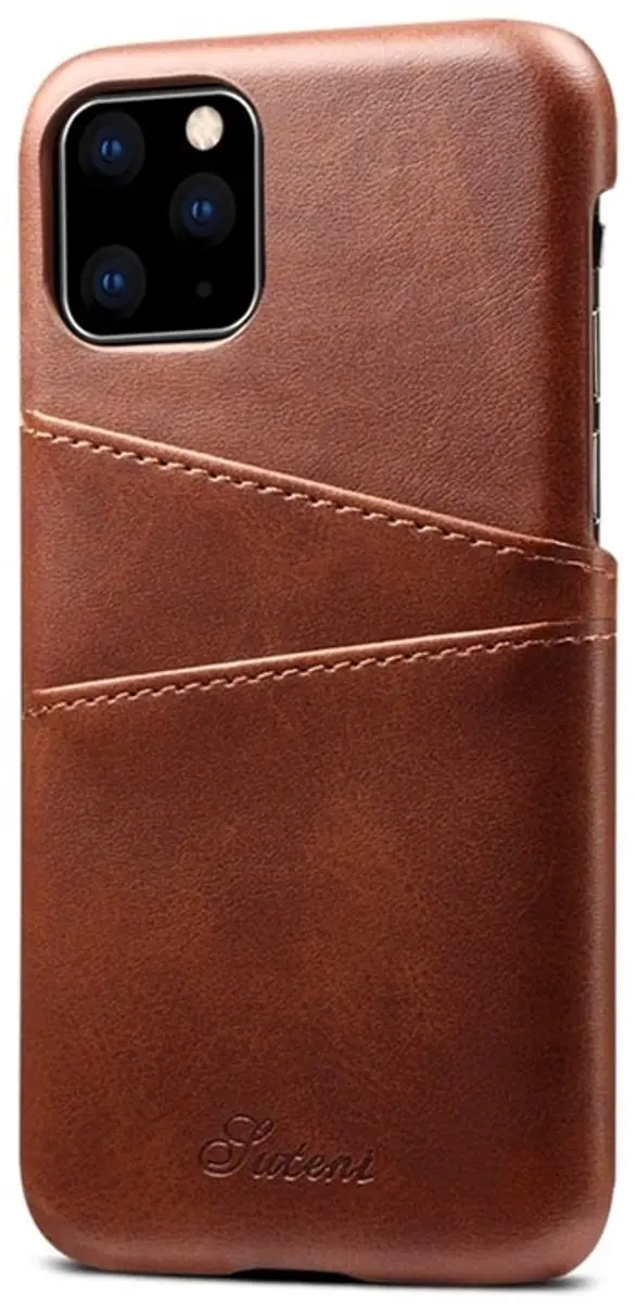 MobiQ Pashouder Hoesje iPhone 11 Pro Max - Kunstleer - 2 Pasjes - Donkerbruin