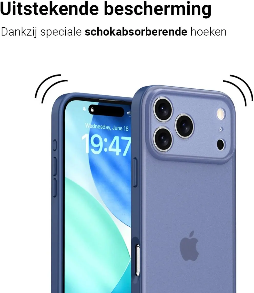 MobiQ Frosted Rugged Bumper Hoesje iPhone 17 Pro Max - Blauw - MPN 46-01485