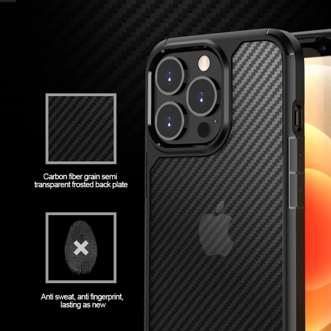 MobiQ Tough Carbon Clear Grid Hoesje iPhone 16 Pro Max - 46-00422 - Zwart