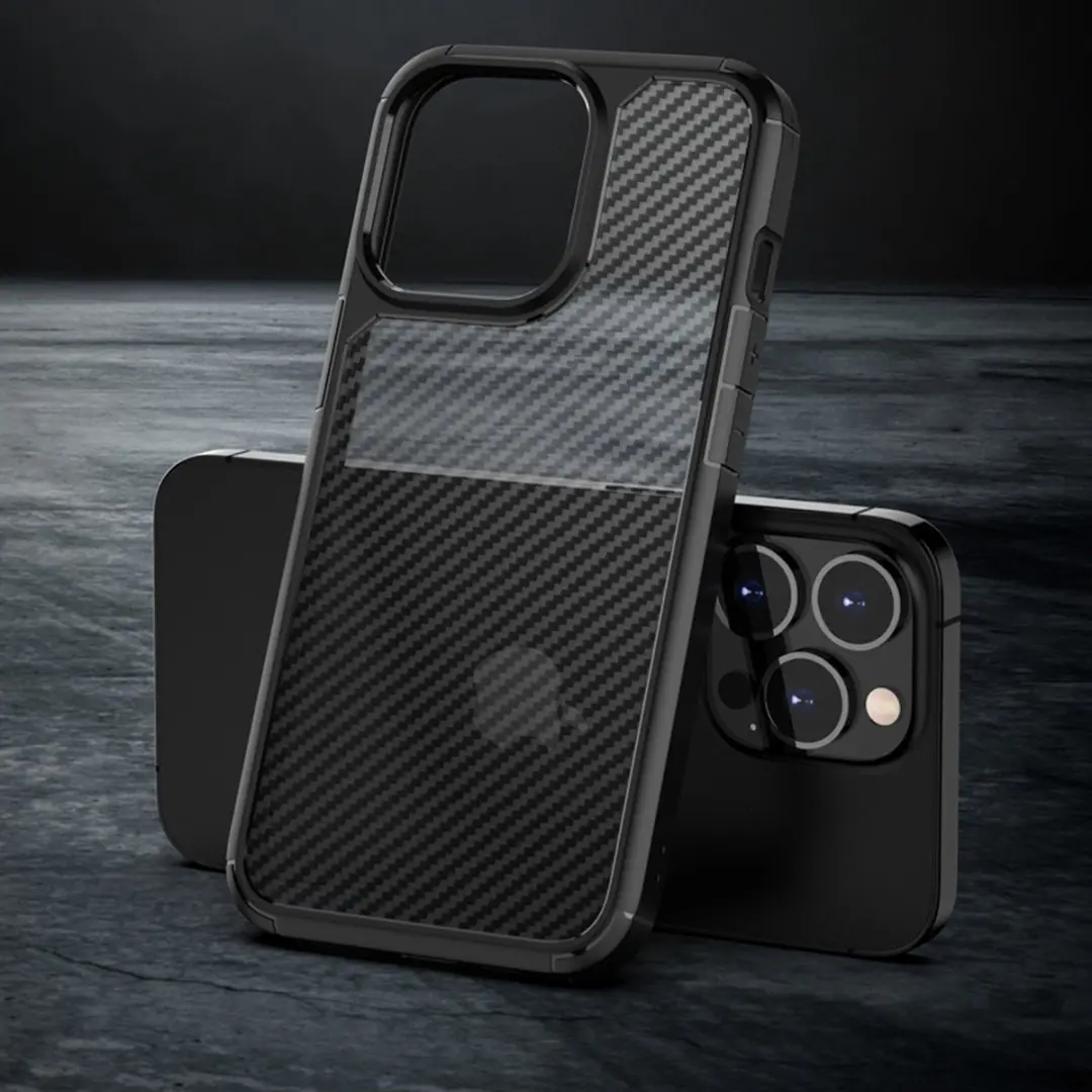 MobiQ Tough Carbon Clear Grid Hoesje iPhone 16 Pro Max - 46-00422 - Zwart
