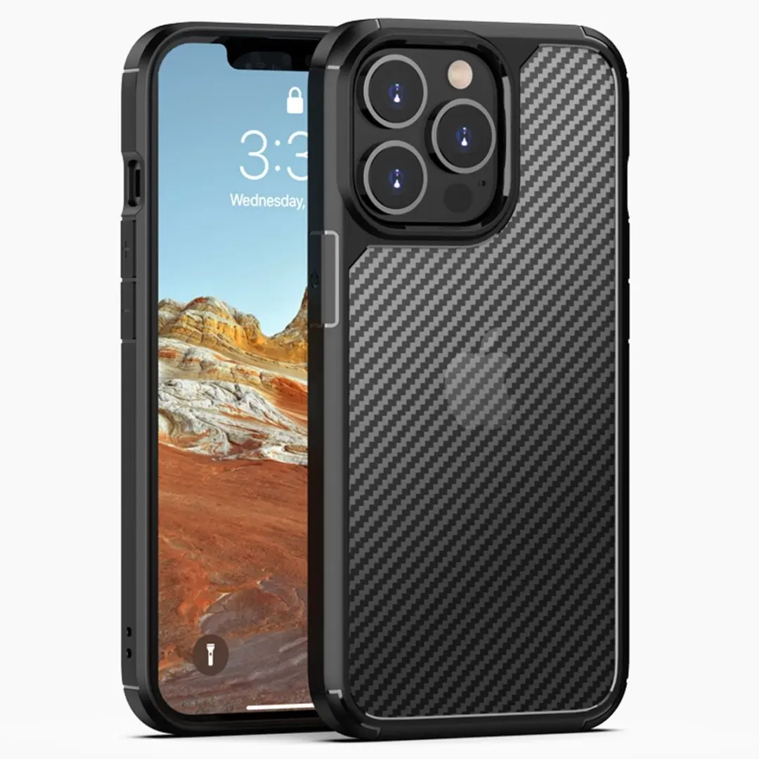 MobiQ Tough Carbon Clear Grid Hoesje iPhone 16 Pro Max