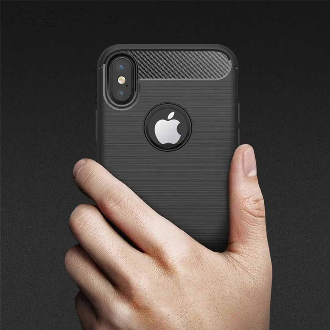 MobiQ Carbon Look Hoesje iPhone X/XS - Blauw - mobiq-1542