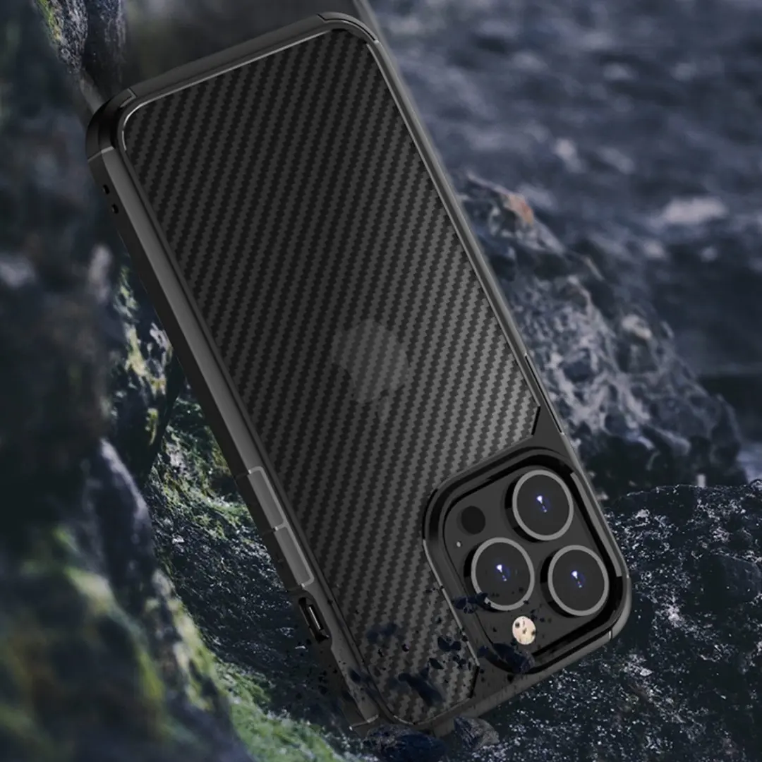 MobiQ Tough Carbon Clear Grid Hoesje iPhone 16 Pro - 46-00304 - Zwart