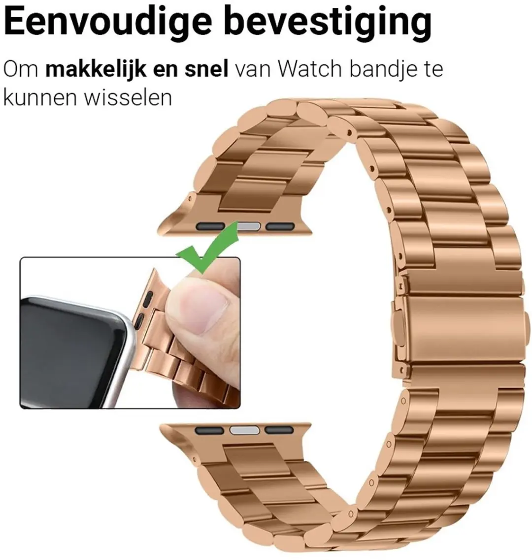 MobiQ Luxe Metalen Bandje Apple Watch 45mm - Rose Gold