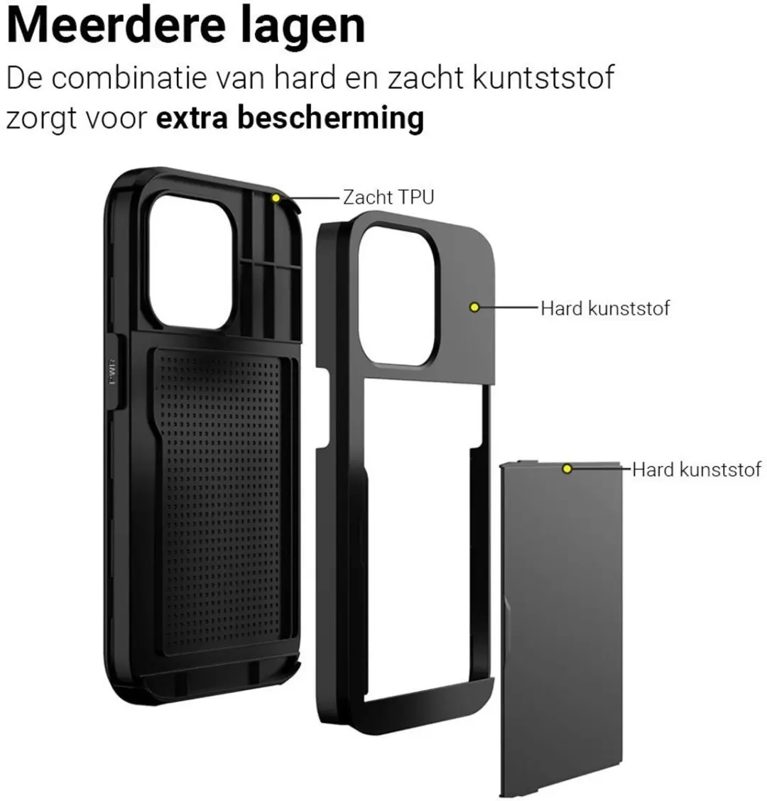 MobiQ Hybrid Card Case Hoesje iPhone 16 Pro 46-00263 - Zwart