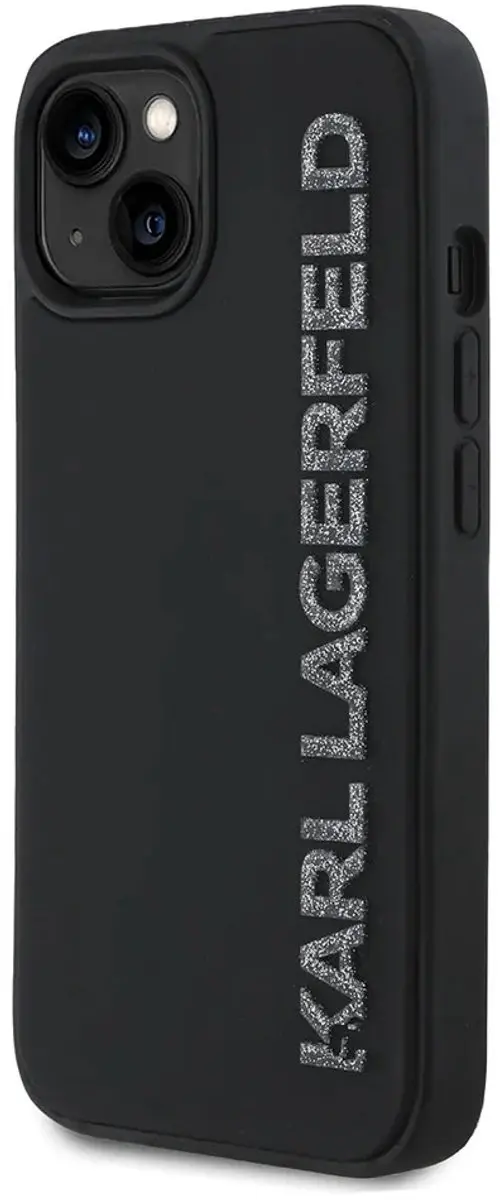 Karl Lagerfeld 3D Rubber Glitter Logo iPhone 13 Hoesje - Zwart