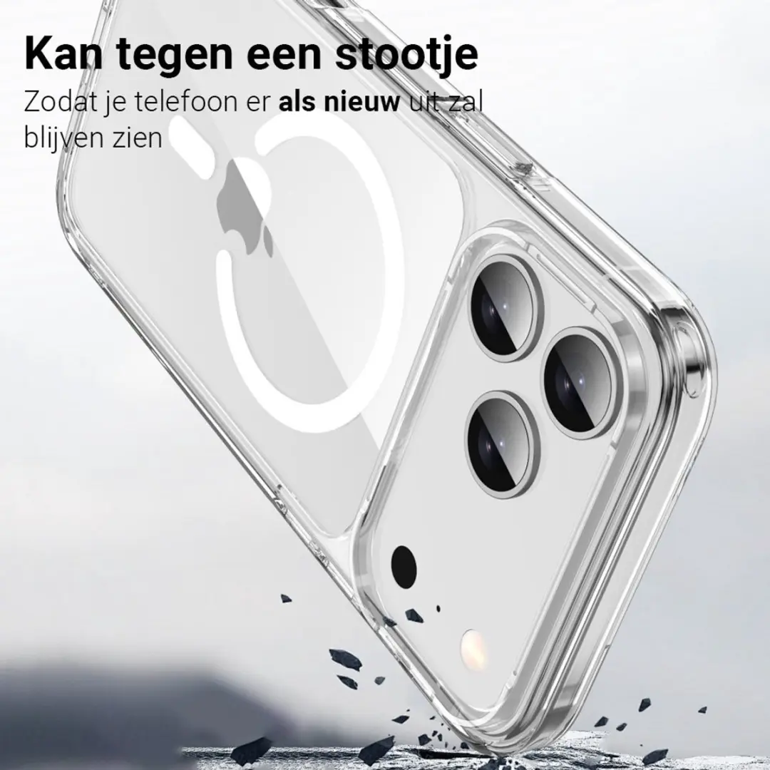 MobiQ Schokbestendige MagSafe Case iPhone 17 Pro Max - 46-01512 - Transparant/Oranje