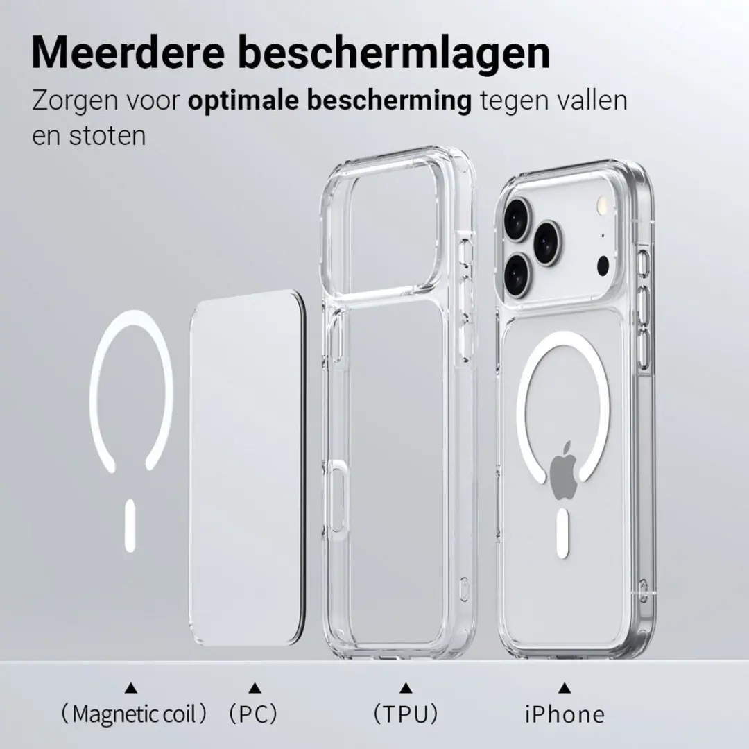 MobiQ Schokbestendige MagSafe Case iPhone 17 Pro Max - 46-01512 - Transparant/Oranje