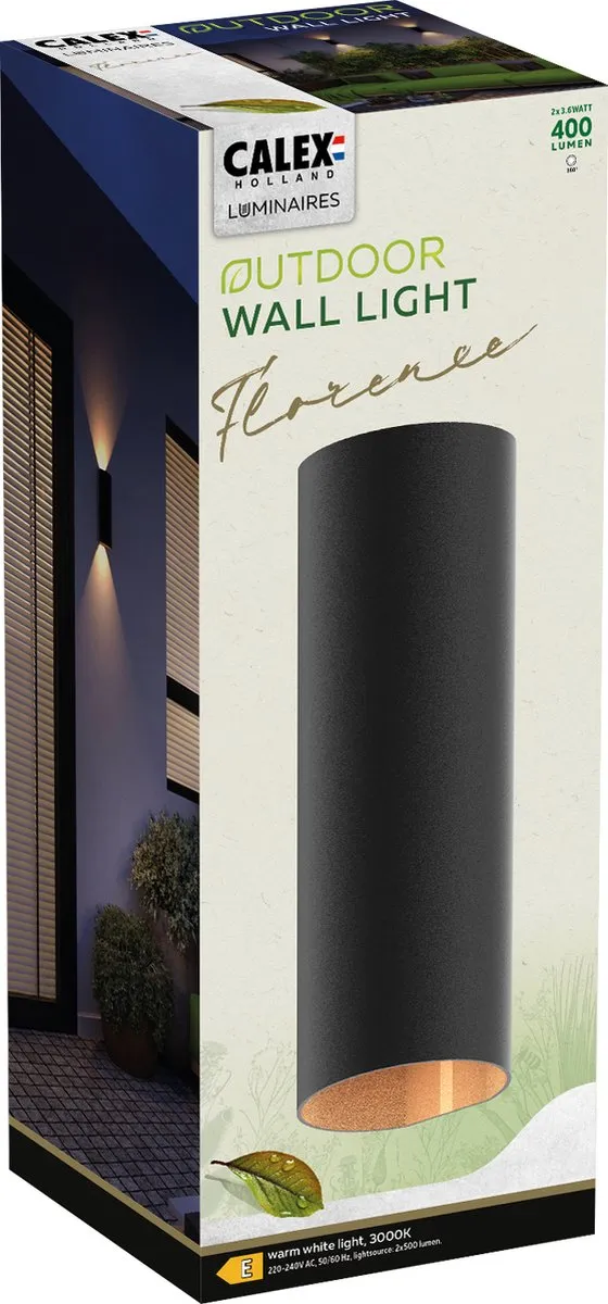 Calex LED Wandlamp Florence Ovaal 8W - Zwart - afbeelding 6 van 6