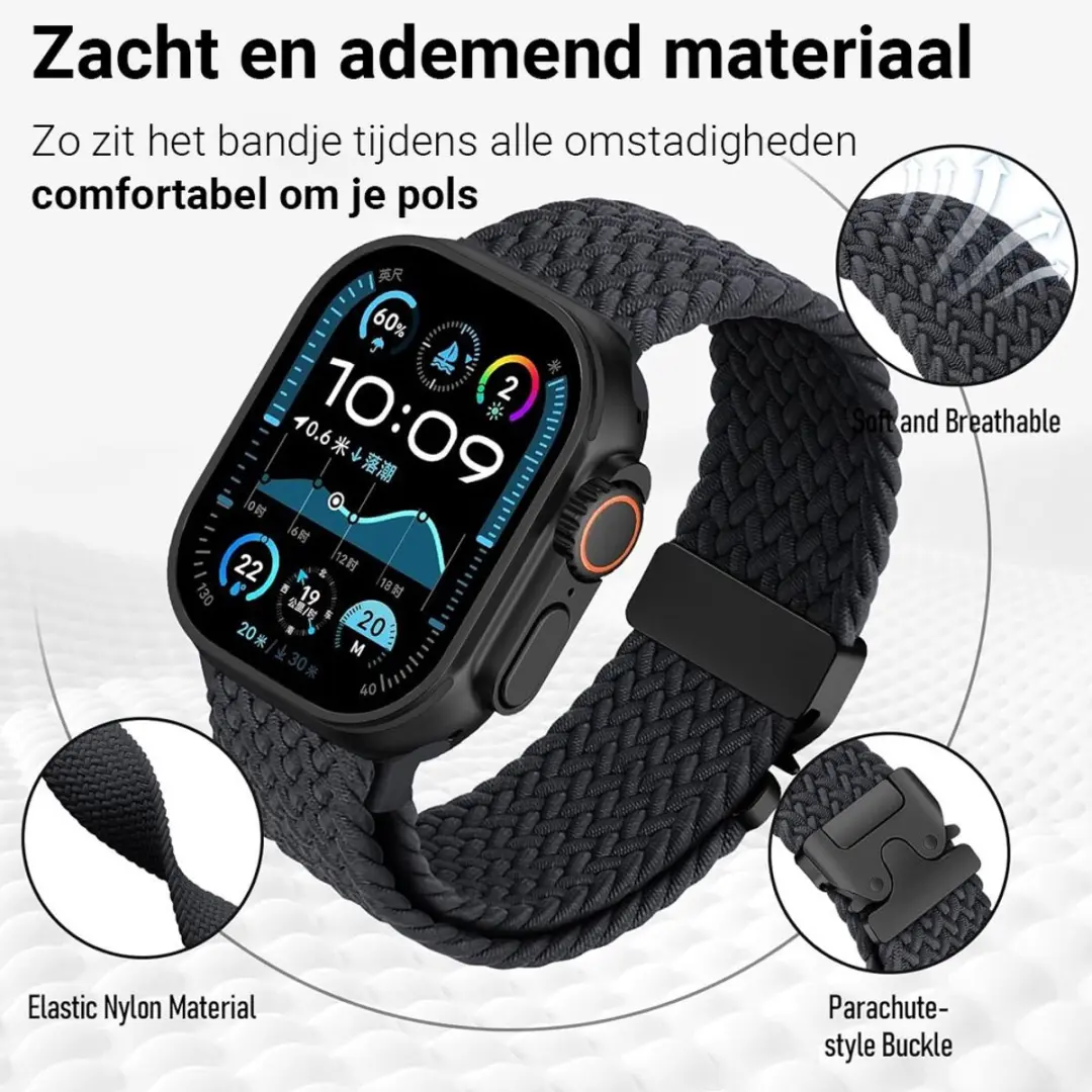MobiQ Gevlochten Nylon Bandje Apple Watch 46mm - donkerblauw
