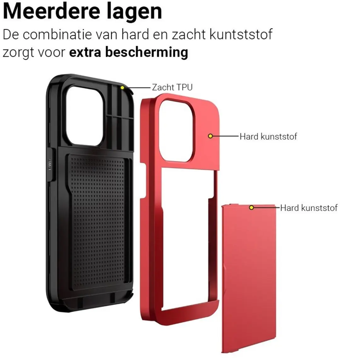 MobiQ Hybrid Card Case Hoesje 46-00388 - iPhone 16 Pro Max - Rood