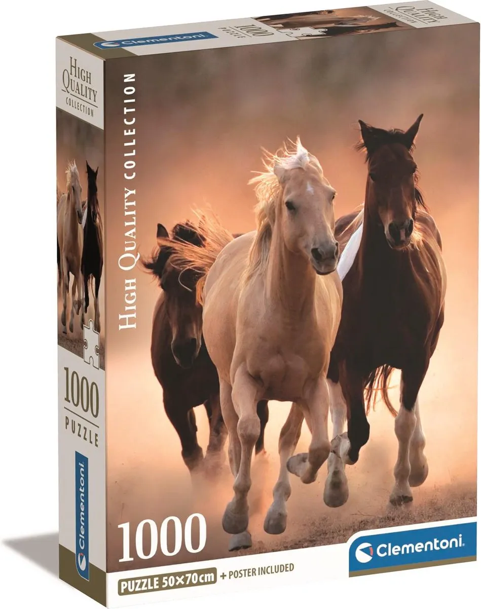 Clementoni Rennende Paarden Puzzel 1000 Stuks - Blauw