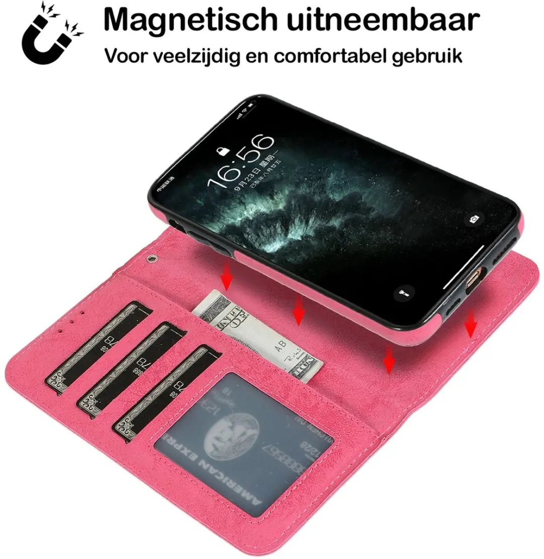 MobiQ 2-in-1 Wallet Case iPhone 13 Mini - 3 Pasjes - Roze