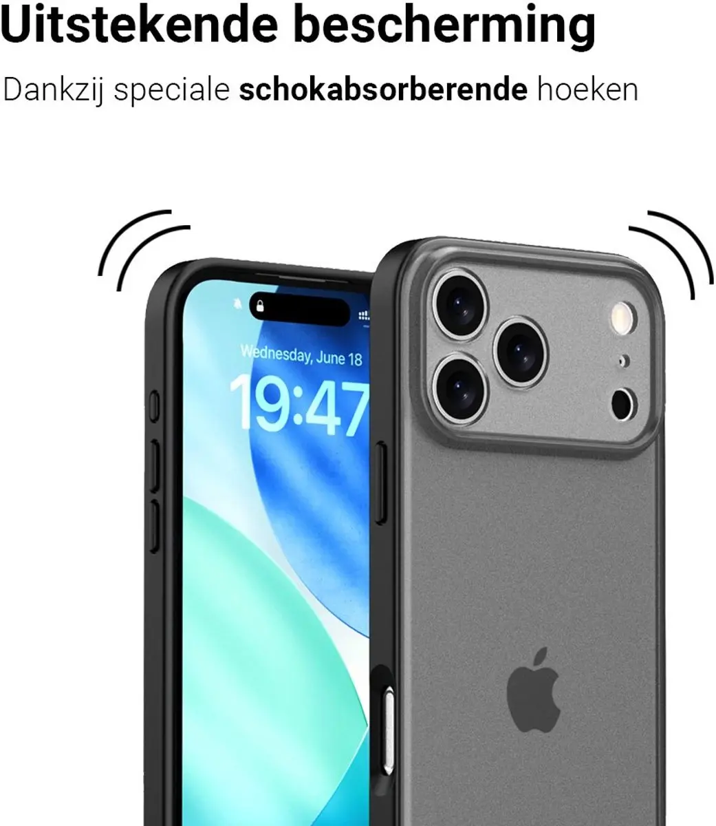 MobiQ Frosted Rugged Bumper Hoesje iPhone 17 Pro Max 46-01484 - Zwart