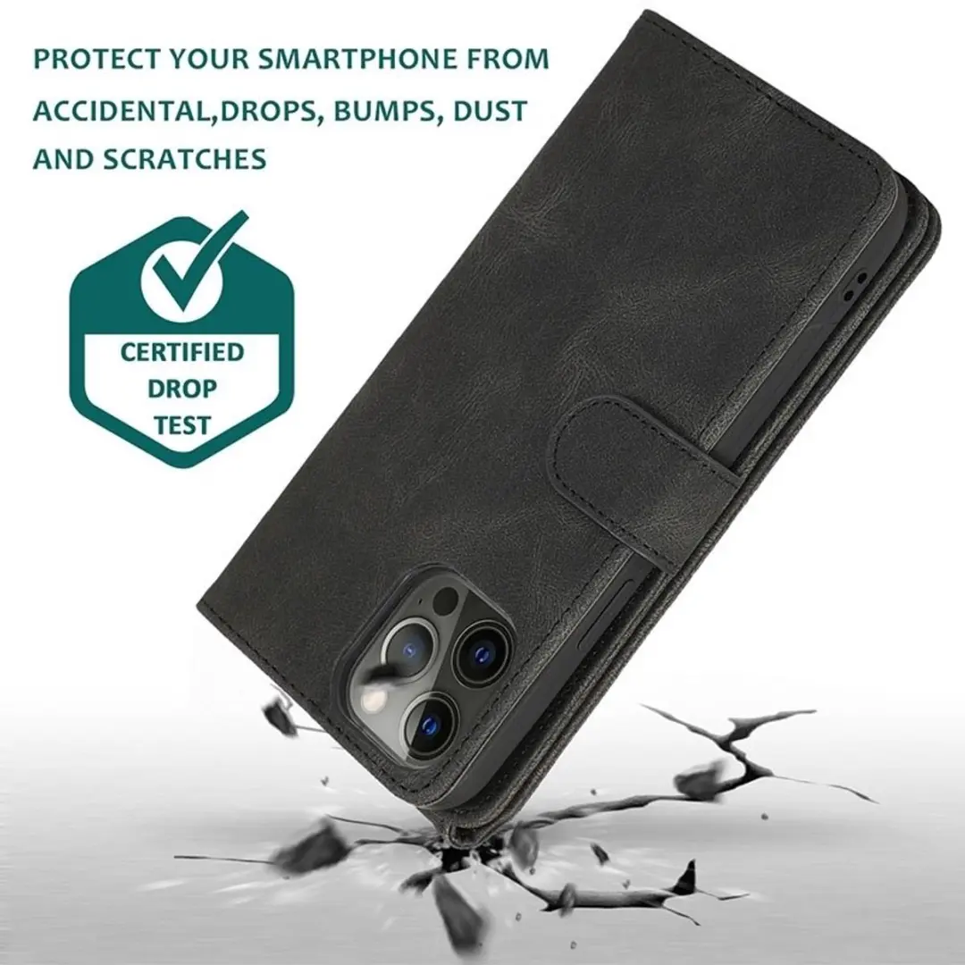 MobiQ Wallet Hoesje iPhone 16 Pro Max - Zacht Leren - 46-00450 - Zwart