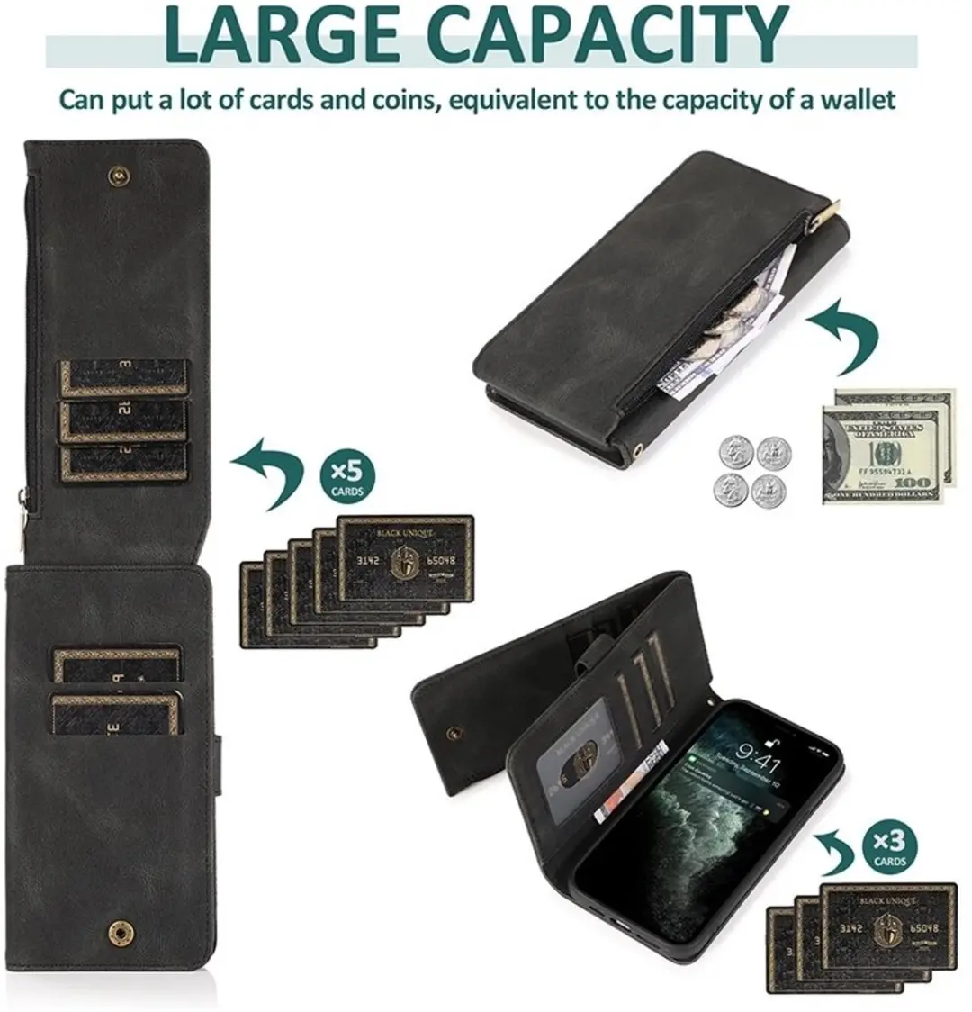 MobiQ Wallet Hoesje iPhone 16 Pro Max - Zacht Leren - 46-00450 - Zwart