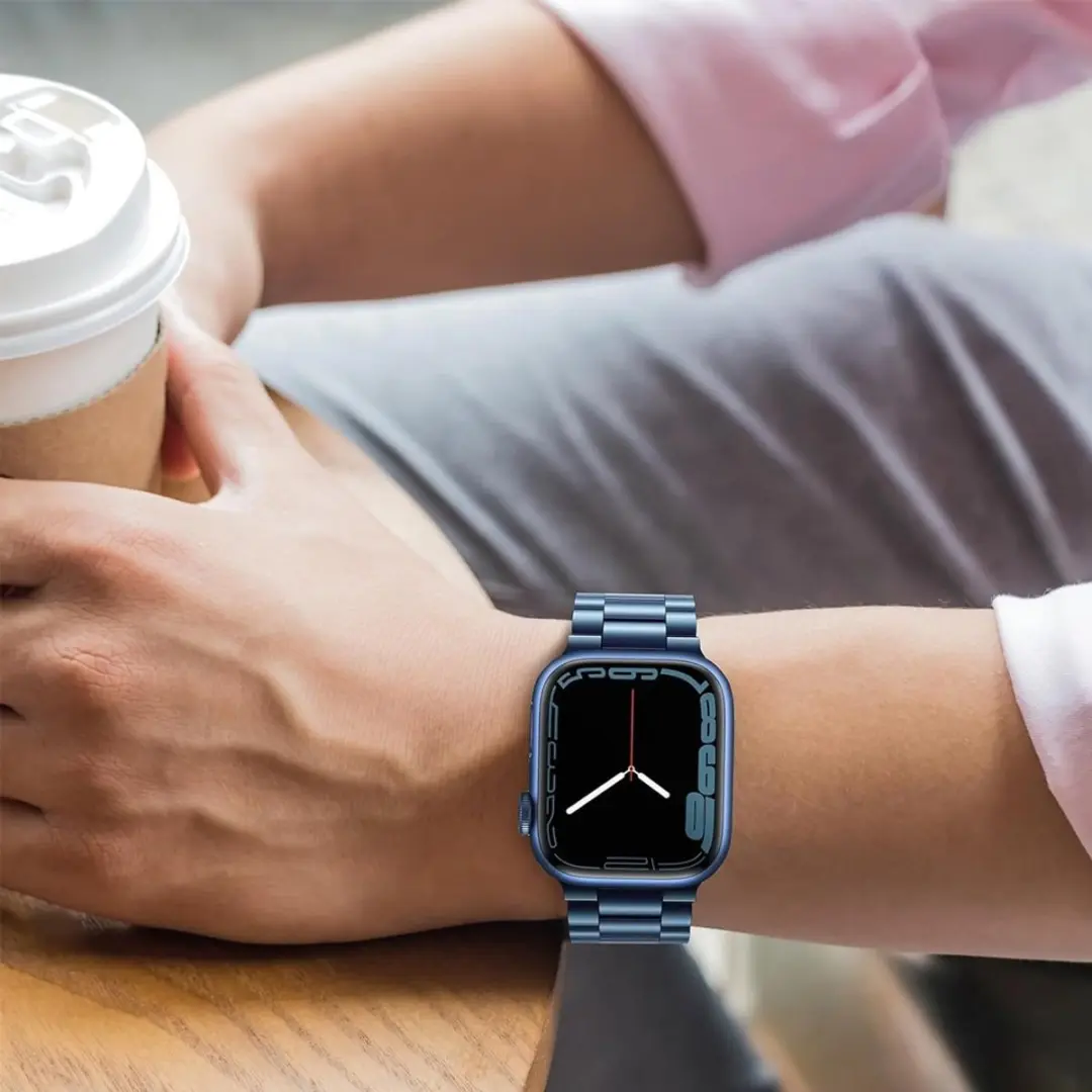 MobiQ Luxe Metalen Bandje Apple Watch 38mm - Blauw