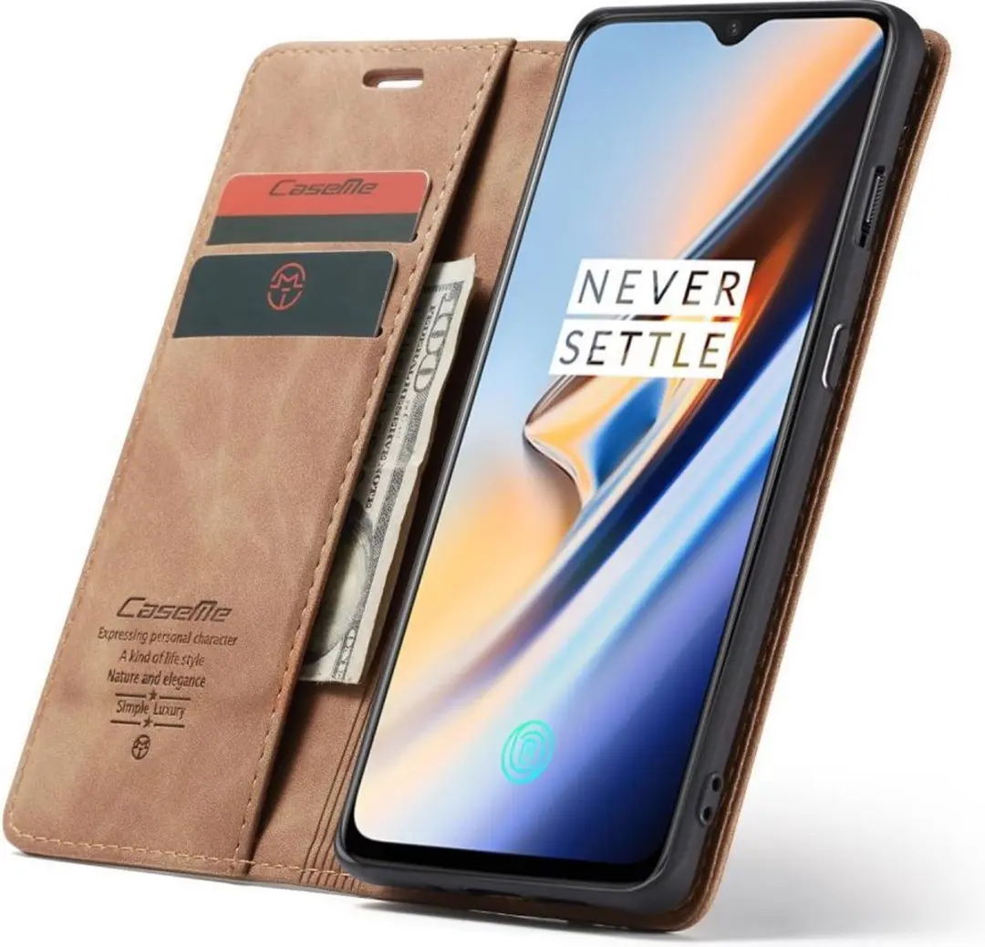 Caseme Book Case OnePlus 7 - 2 Pasjes - Bruin
