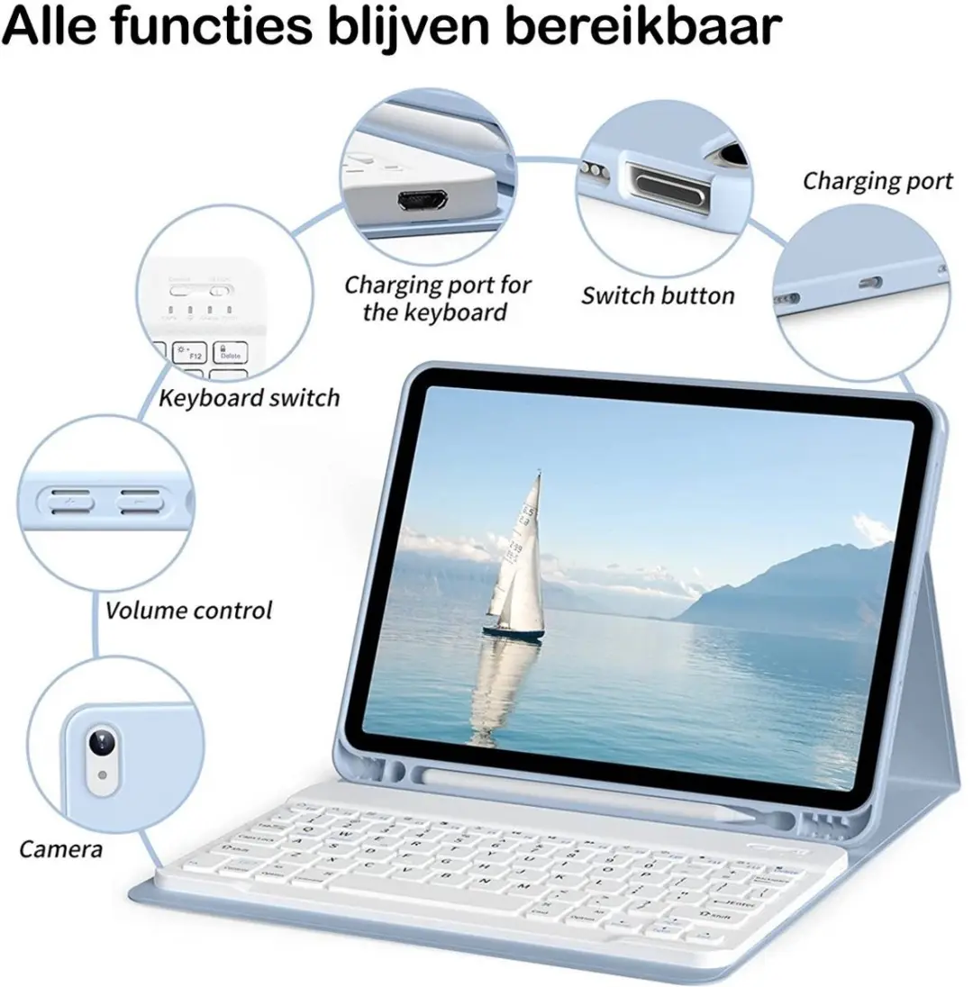 MobiQ Hoes met Toetsenbord iPad Air 13 (2025) - lichtblauw
