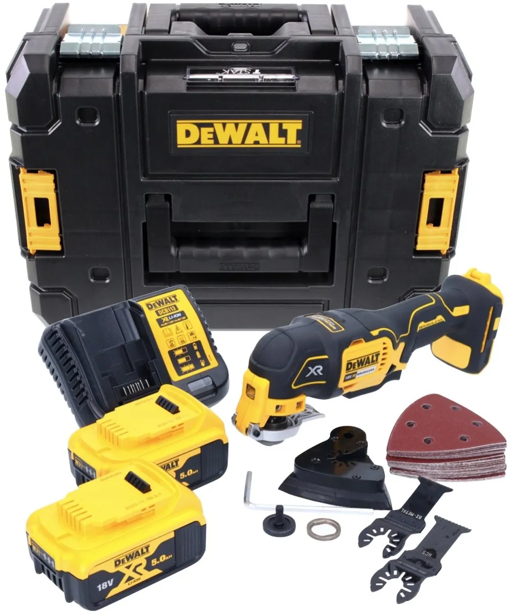 DeWalt DCS 355 P2 Accu-Oscillator Multitool 18V - 2x 5,0Ah + Oplader + 22 Stuks - afbeelding 5 van 5