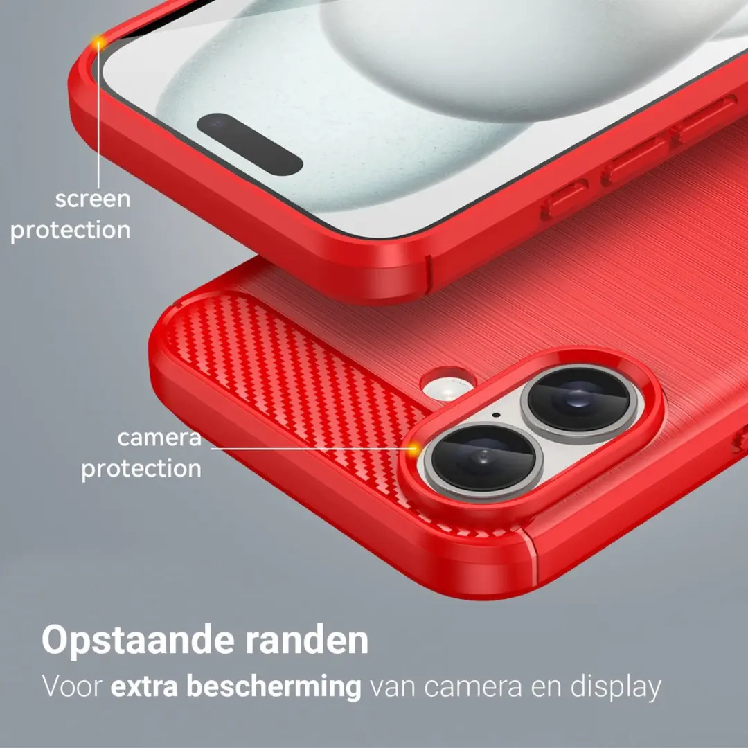 MobiQ Carbon Look Hoesje iPhone 16 Plus - Rood - 46-00133