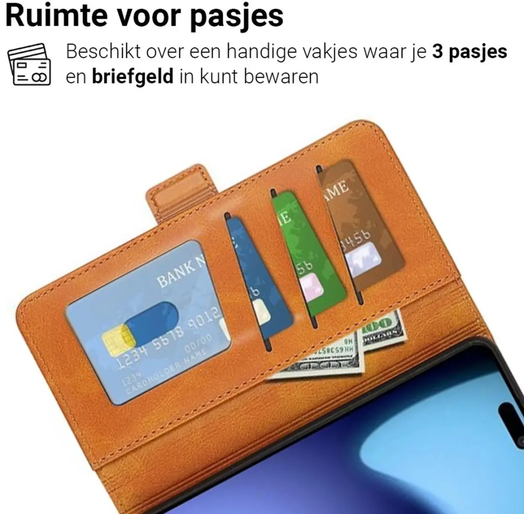 MobiQ PU Lederen Wallet Hoesje 46-01475 - iPhone 17 Pro Max - lichtbruin