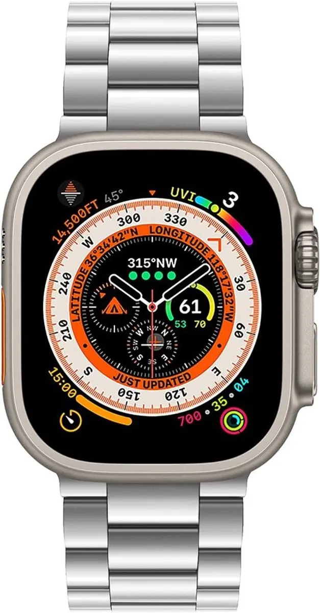 MobiQ Luxe Metalen Bandje Apple Watch 49mm - Zilver