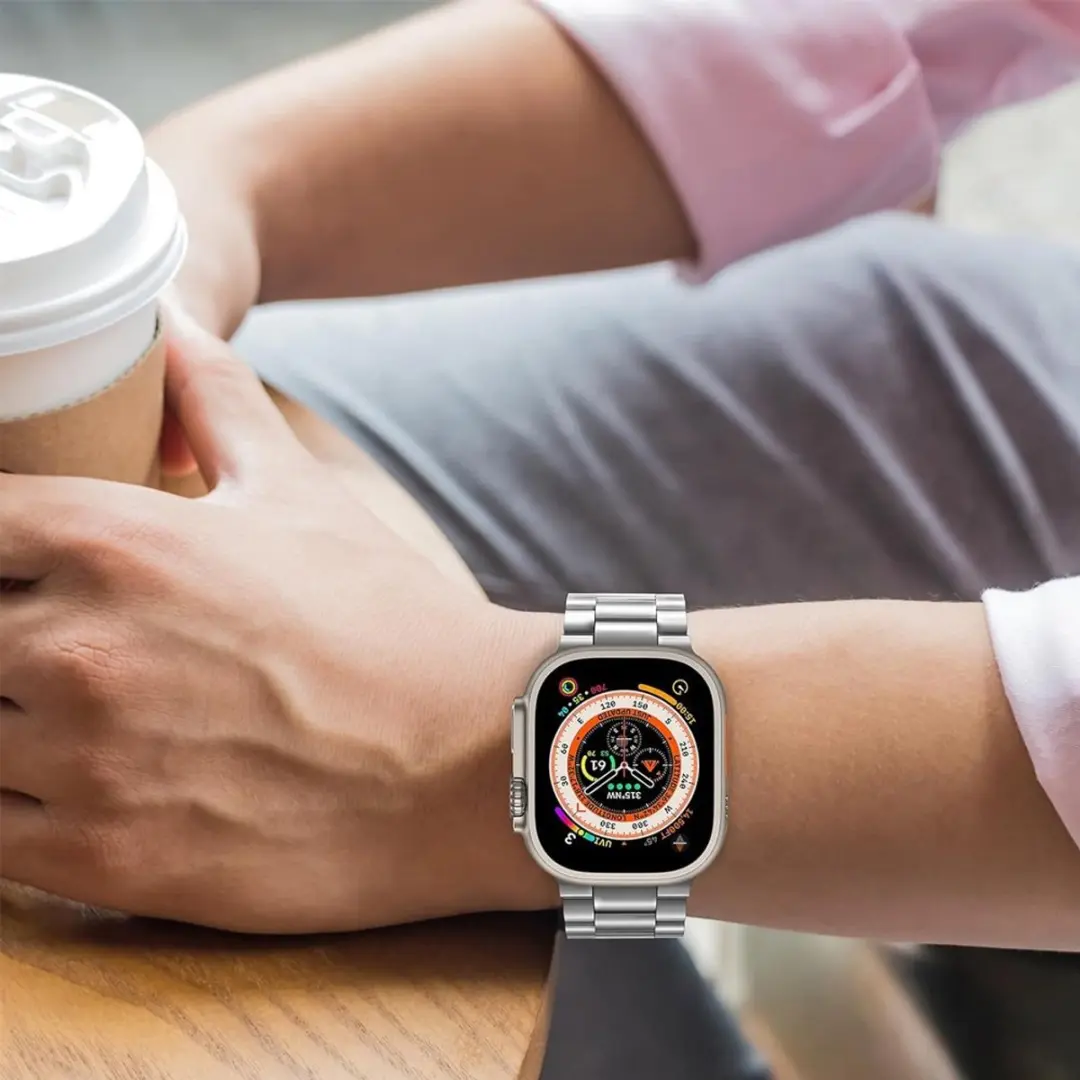 MobiQ Luxe Metalen Bandje Apple Watch 49mm - Zilver