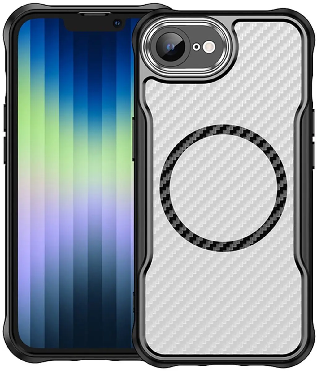 MobiQ Carbon Look MagSafe Hoesje iPhone 16e 46-00852 - Zwart