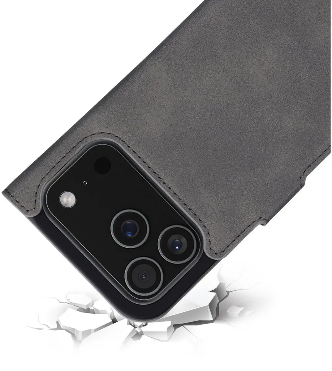 Mobiparts MP-129980 Hoesje iPhone 17 Pro - Wallet Eco Leer Grijs