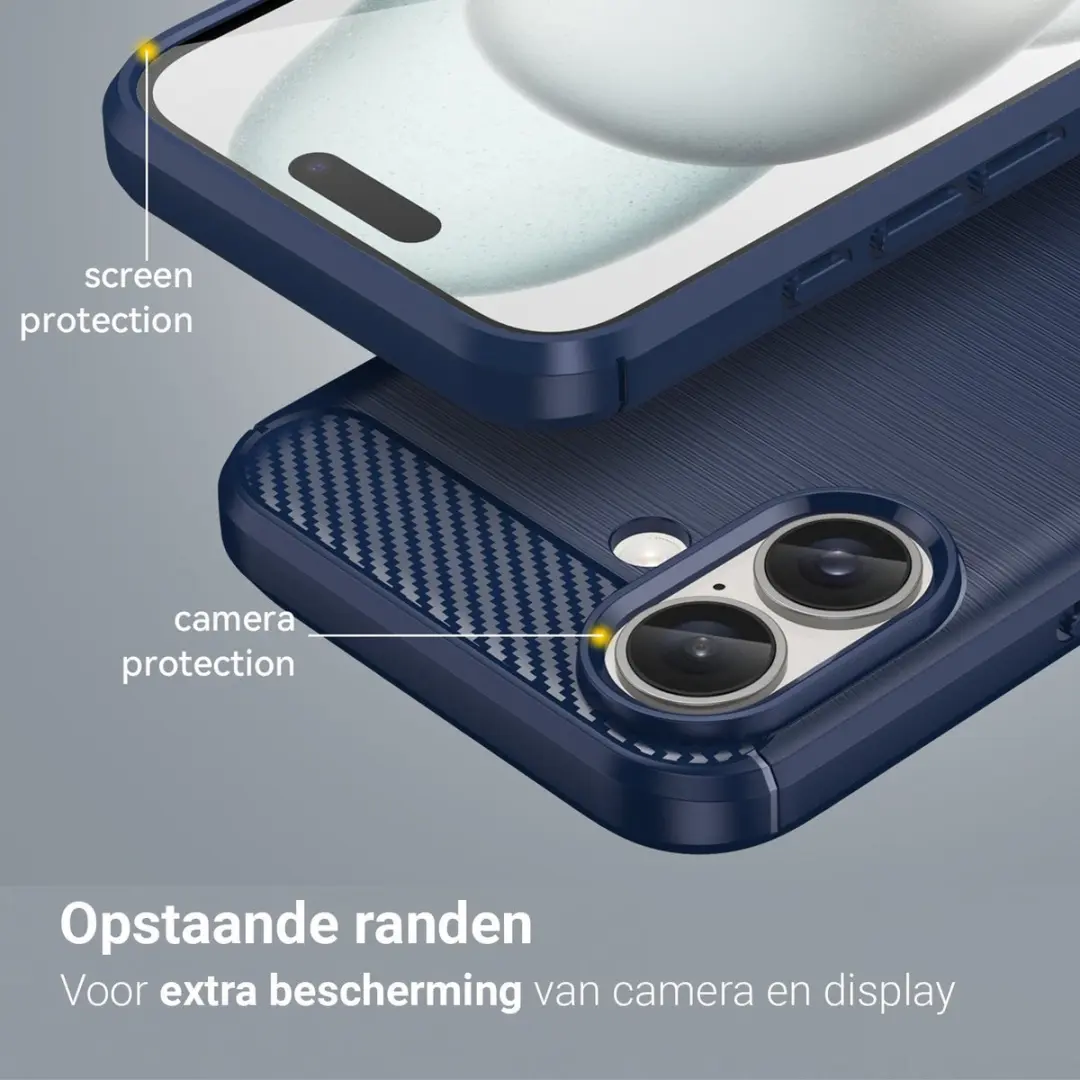 MobiQ Carbon Look Hoesje iPhone 16 Plus - Blauw - 46-00134