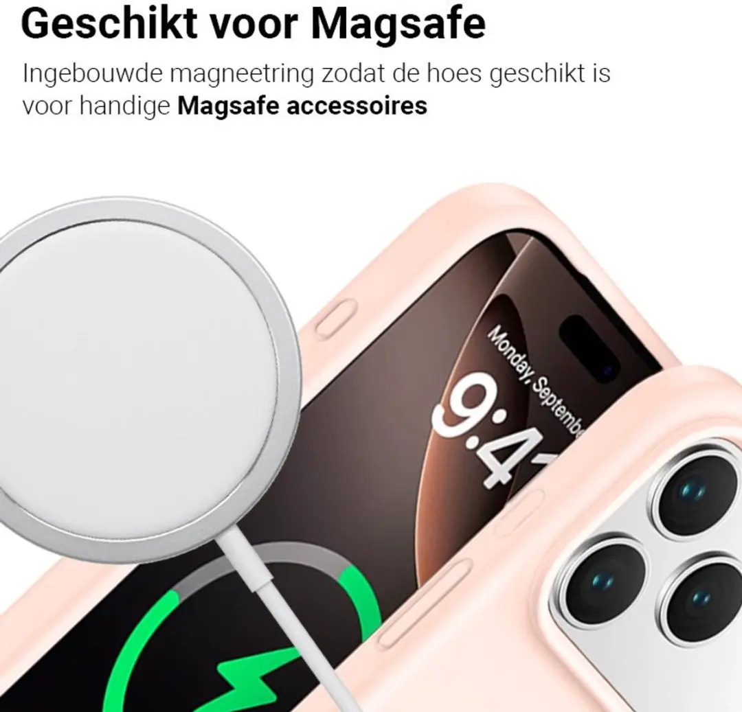 MobiQ Siliconen MagSafe Hoesje iPhone 17 Pro - lichtroze - MPN 46-01586