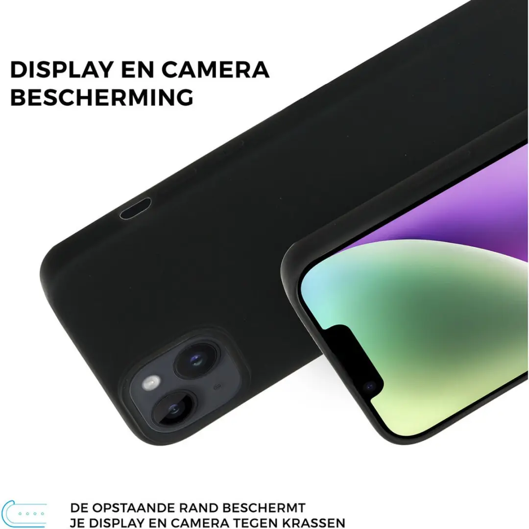 Mobiparts MP-5001172 Silicone Hoesje iPhone 14 Plus - Zwart - 2x Glas Screenprotector