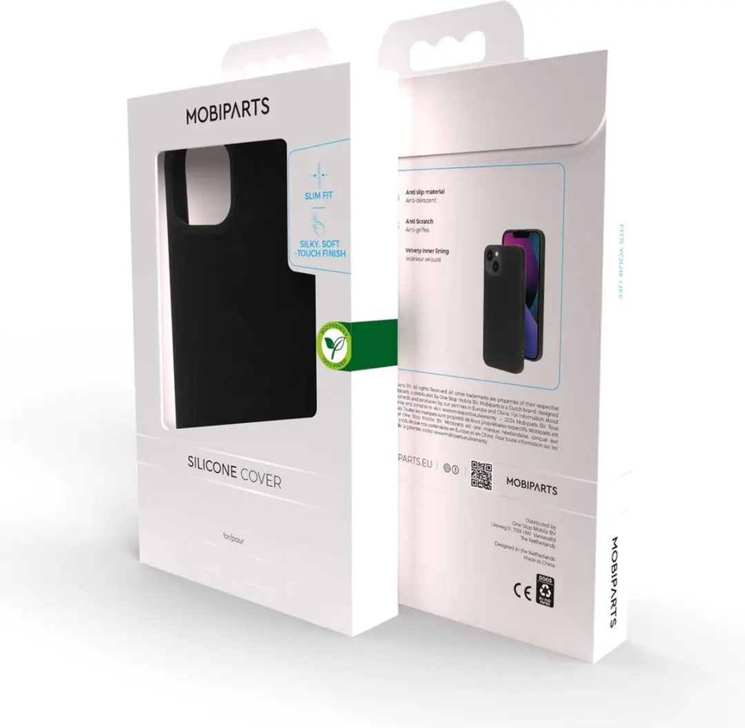 Mobiparts MP-5001172 Silicone Hoesje iPhone 14 Plus - Zwart - 2x Glas Screenprotector