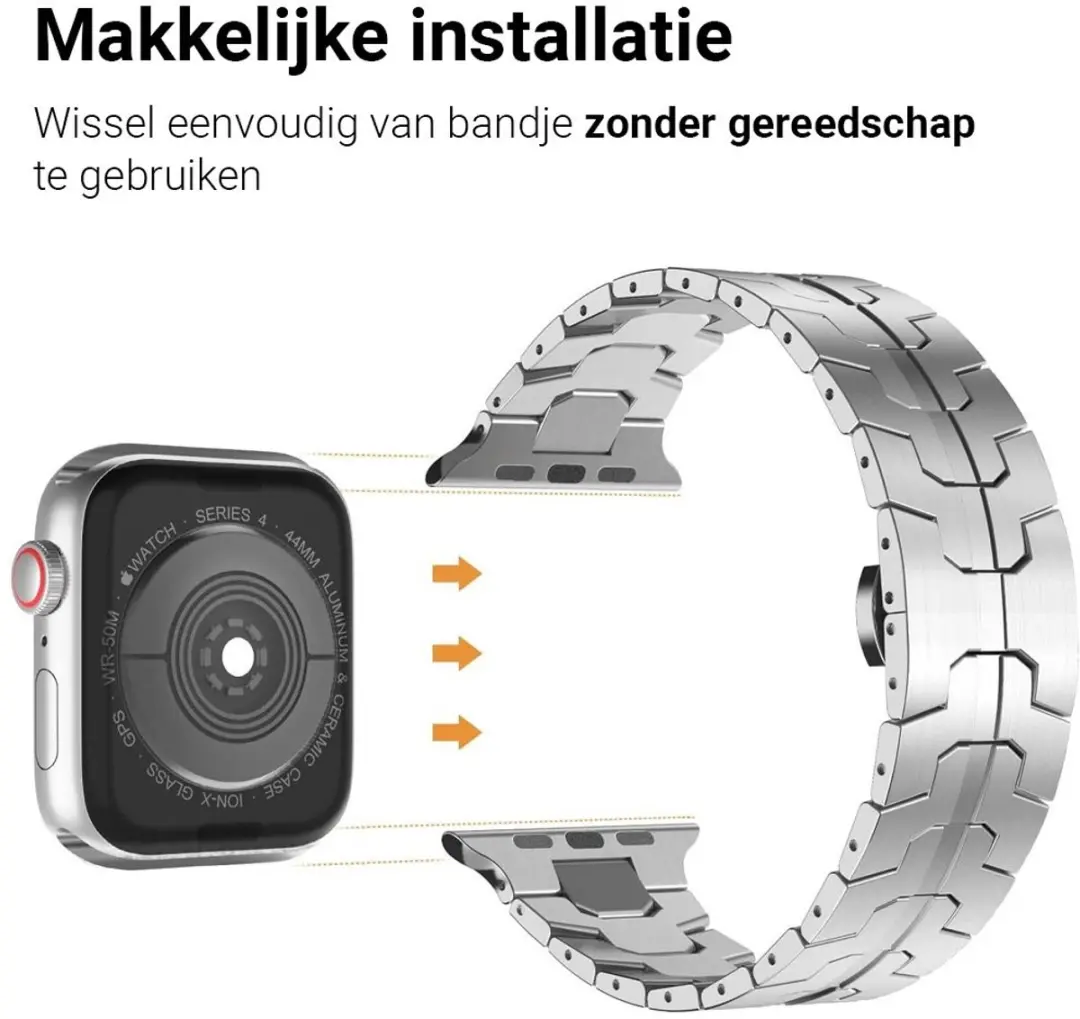 MobiQ Titanium Bandje Apple Watch 44mm - Titanium