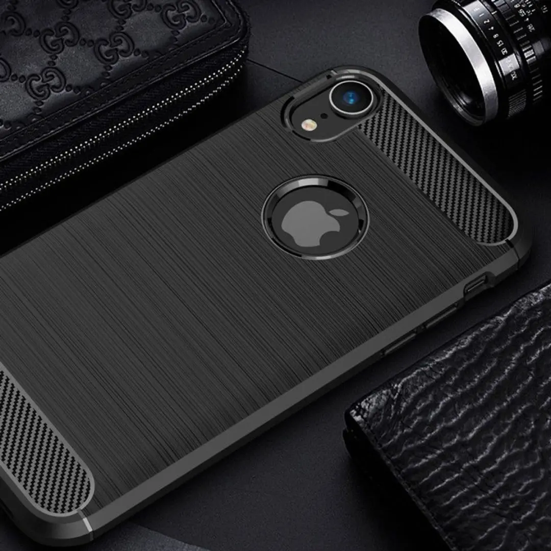 MobiQ Carbon Look Hoesje iPhone XR - grijs - mobiq-15152