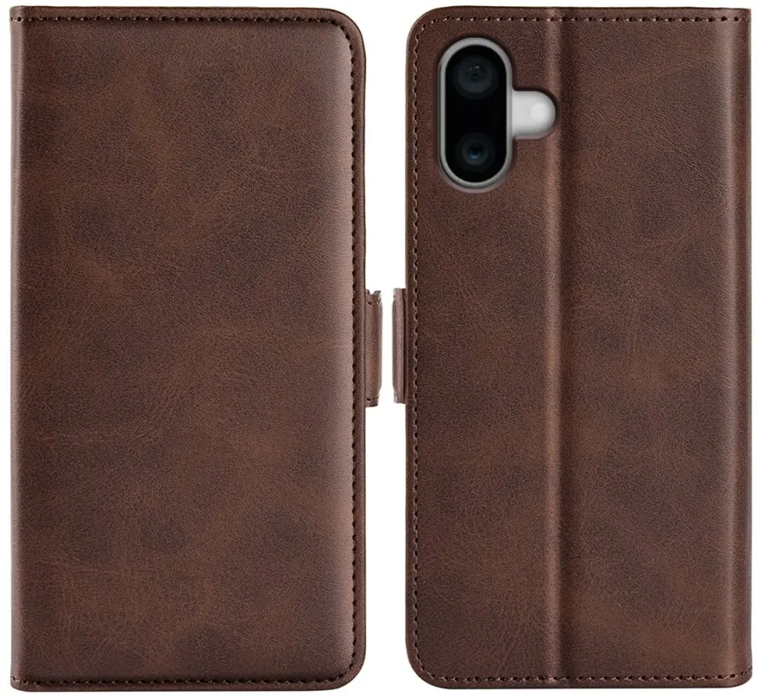 MobiQ PU Lederen Wallet Case iPhone 16 - donkerbruin - 46-00074