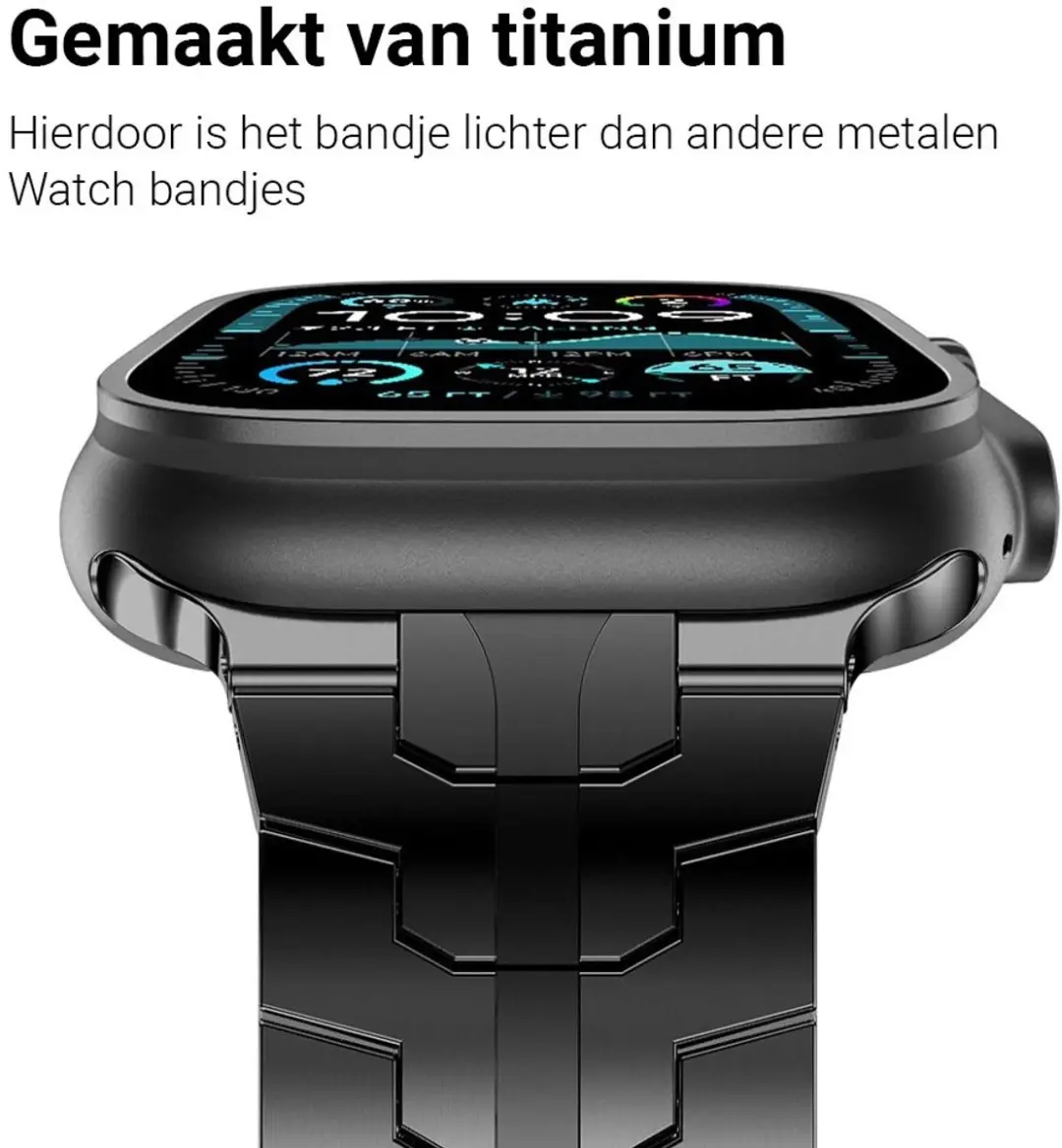 MobiQ Titanium Bandje Apple Watch 45mm - Zwart