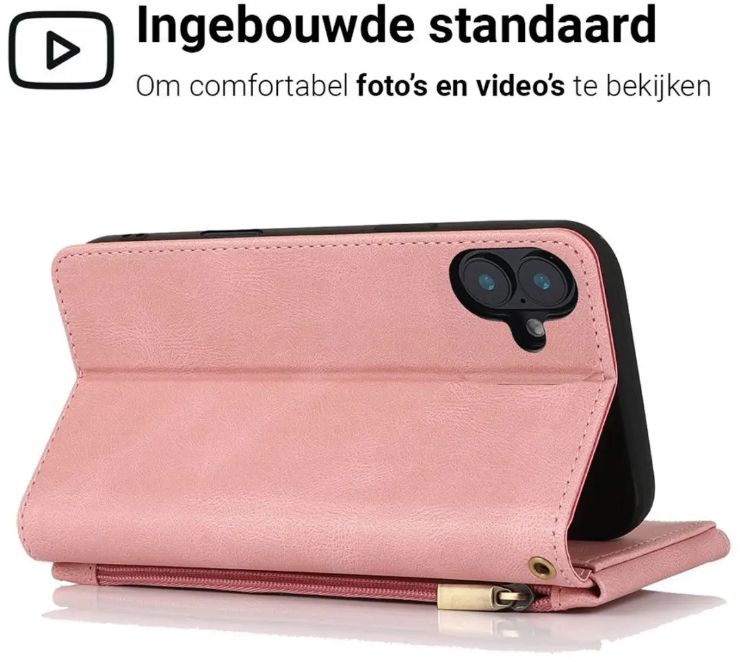 MobiQ Zacht Leren Wallet Hoesje iPhone 17 - roze - MPN 46-01212